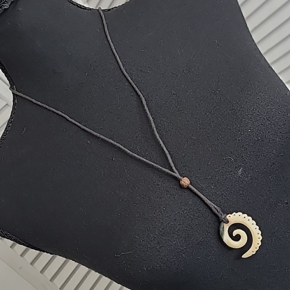 Abalone and Bone handcrafted pendant on leather necklace unisex